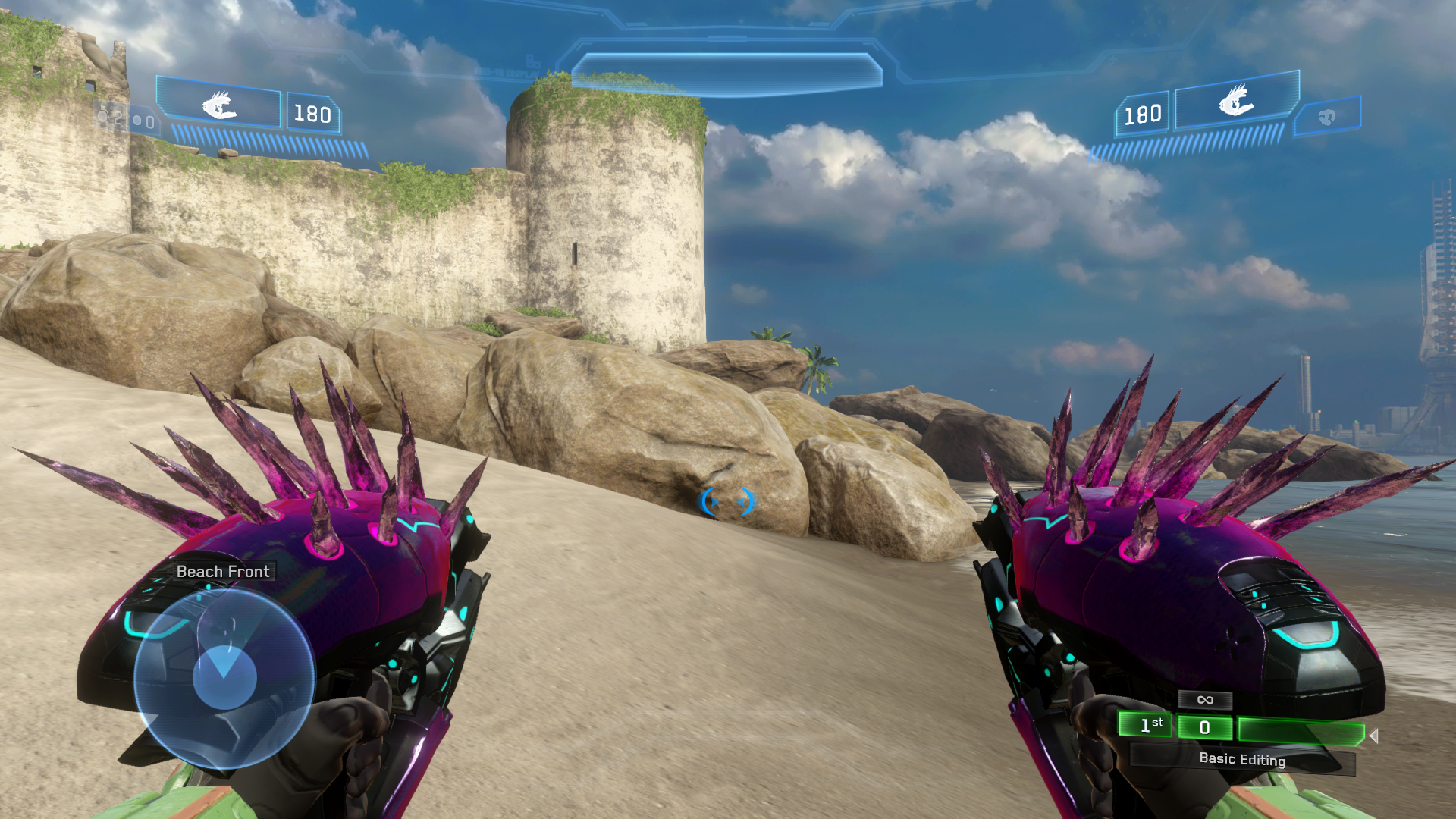 A first-person view while dual wielding.