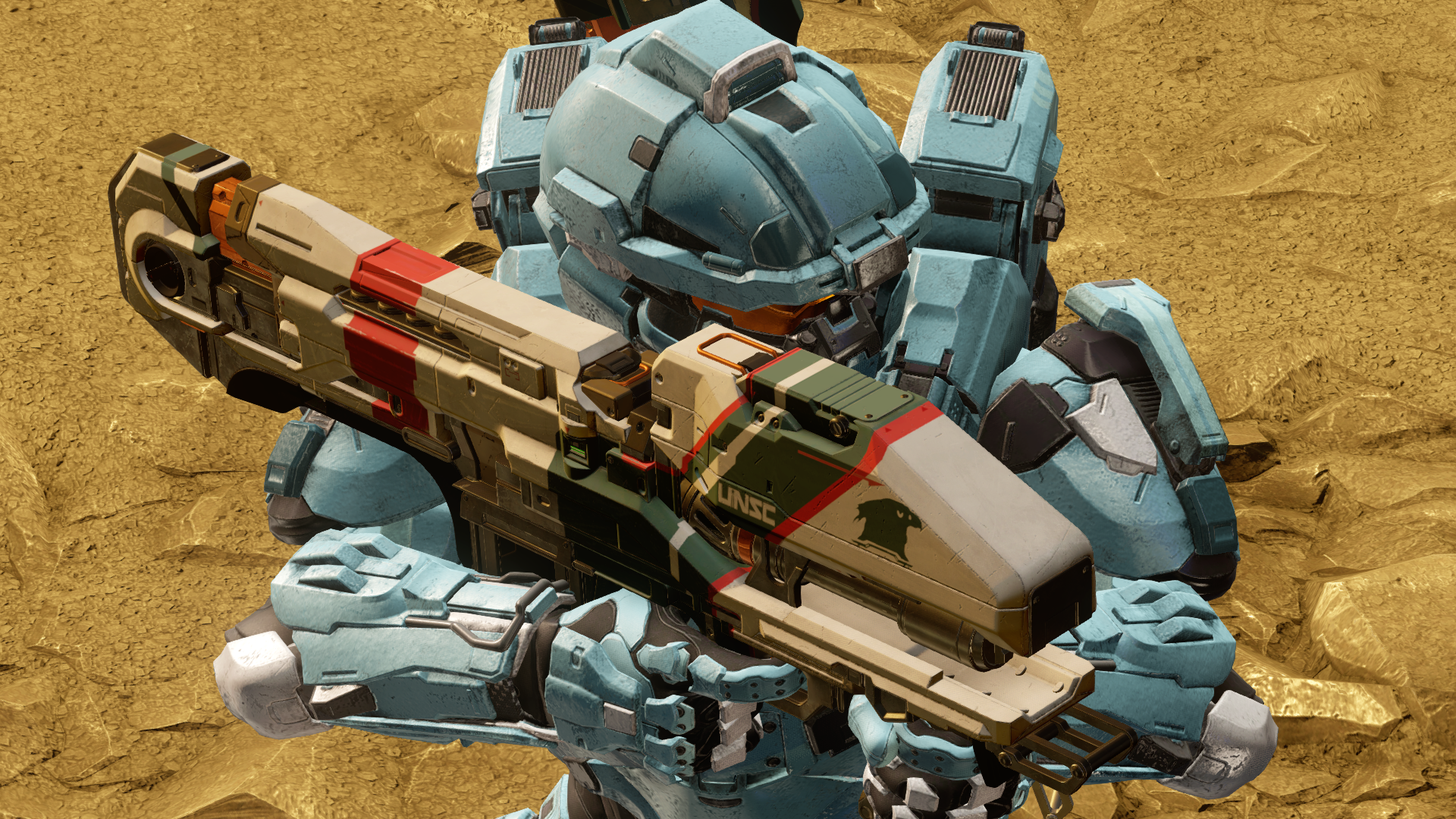 A Centurion-clad Spartan-IV with Selene's Lance in Halo 5: Guardians.