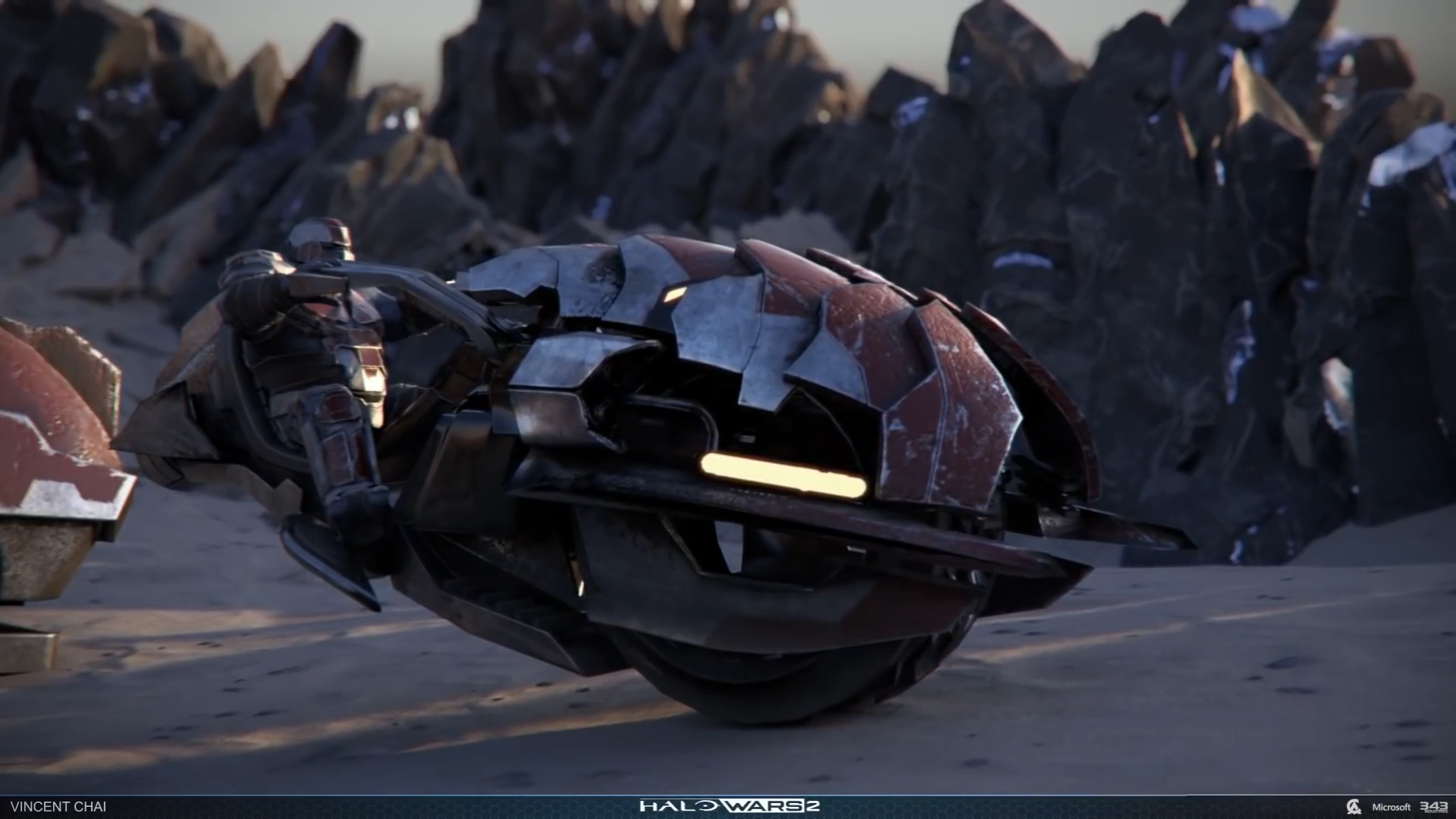 The Barug'qel Workshop Chopper on the Halo Wars 2 Main menu.