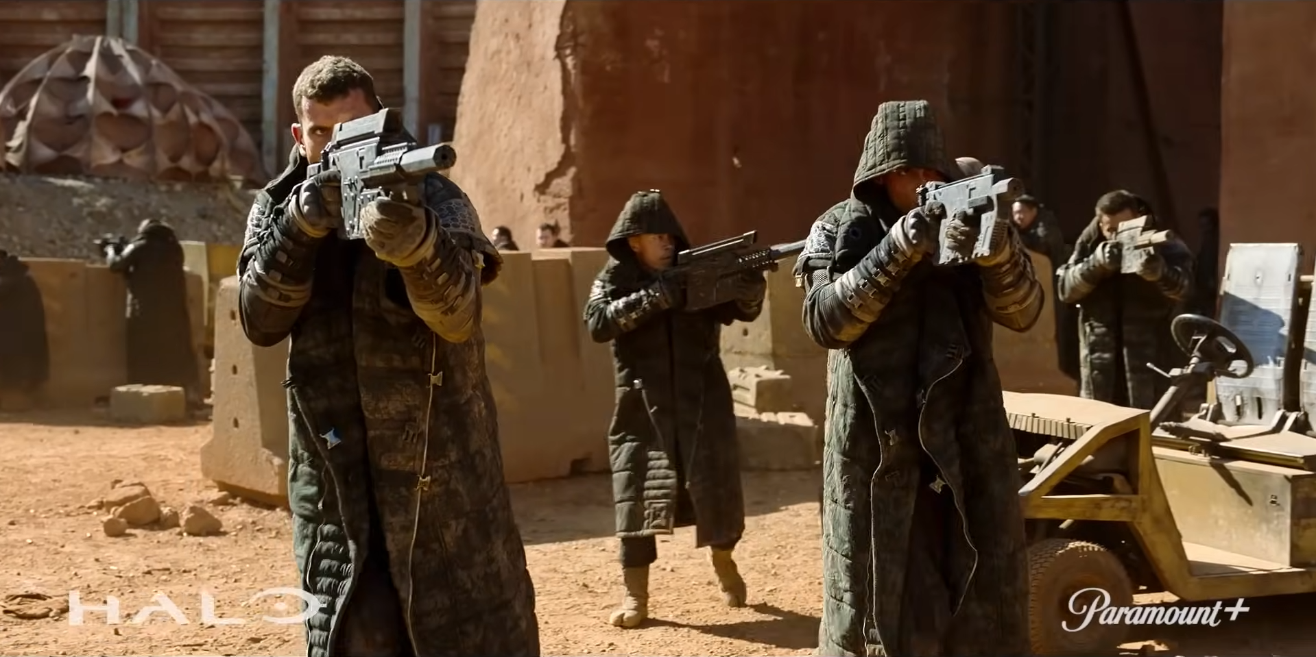 A group of Vinsher Grath's forces using various weapons.