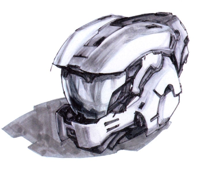 Halo 2 concept art for the Master Chief (Helmet). 