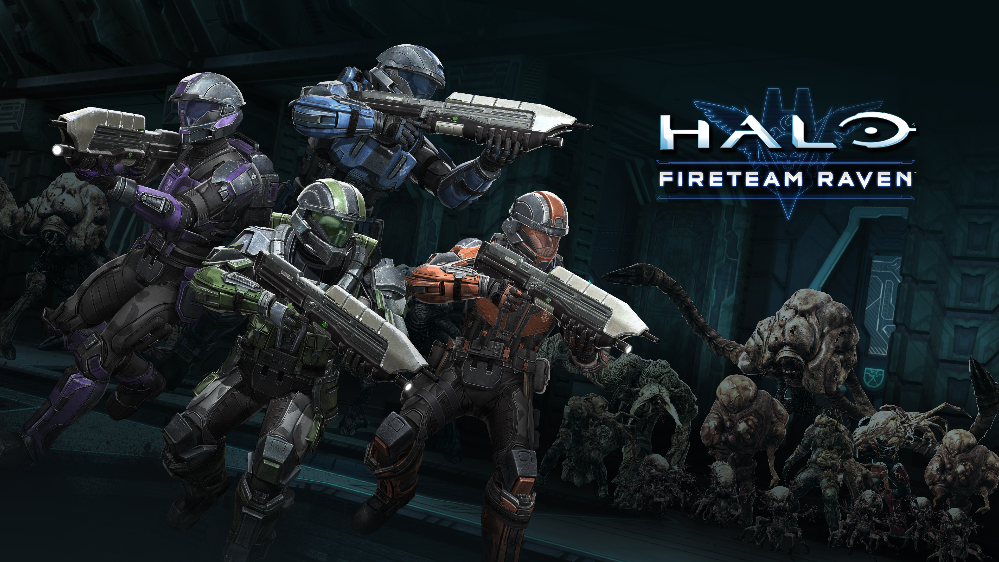 A keyart render of Fireteam Raven on Installation 04, as it appears in the Halo: Fireteam Raven level Raven Down.