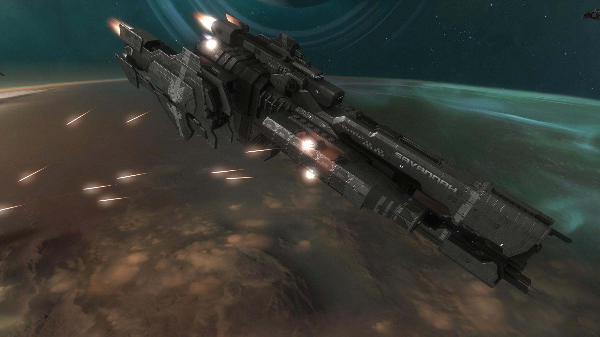 UNSC Savannah firing its M870 Rampart point defense guns during Operation: UPPER CUT.
