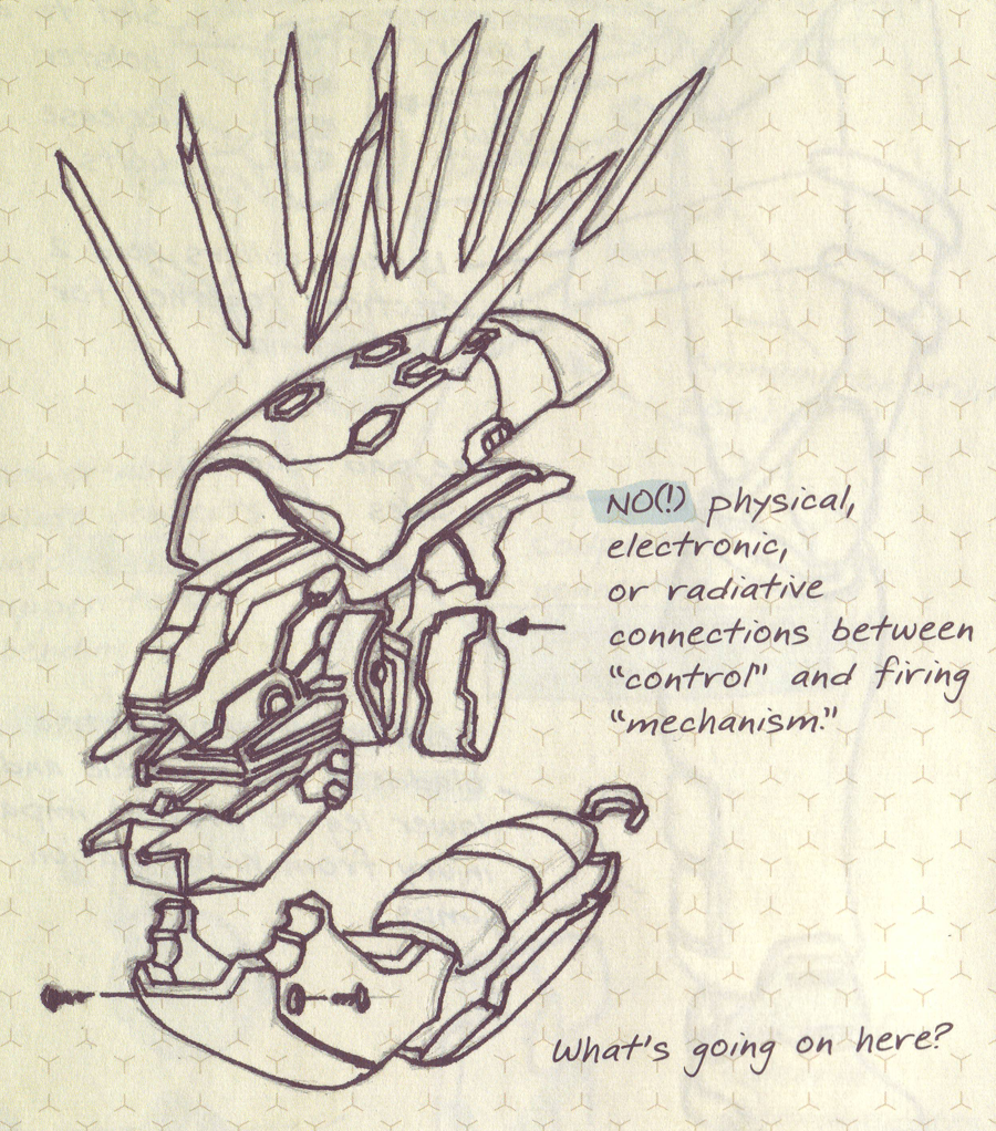 An exploded view of the needler, drawn by Dr. Catherine Halsey.