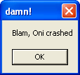 Crash message for the Bungie game Oni, showing Blam!