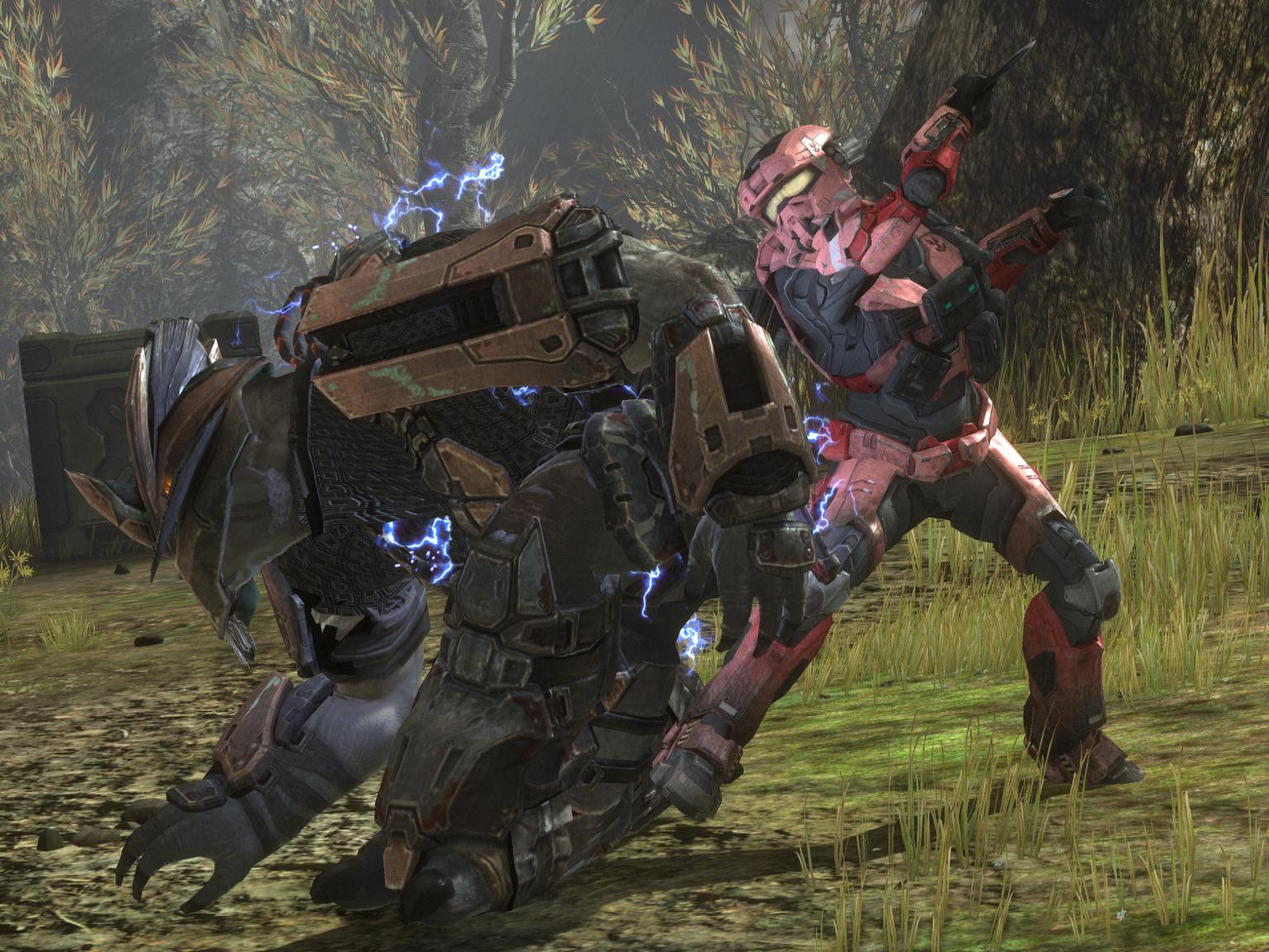 A Spartan assassinating a Brute.