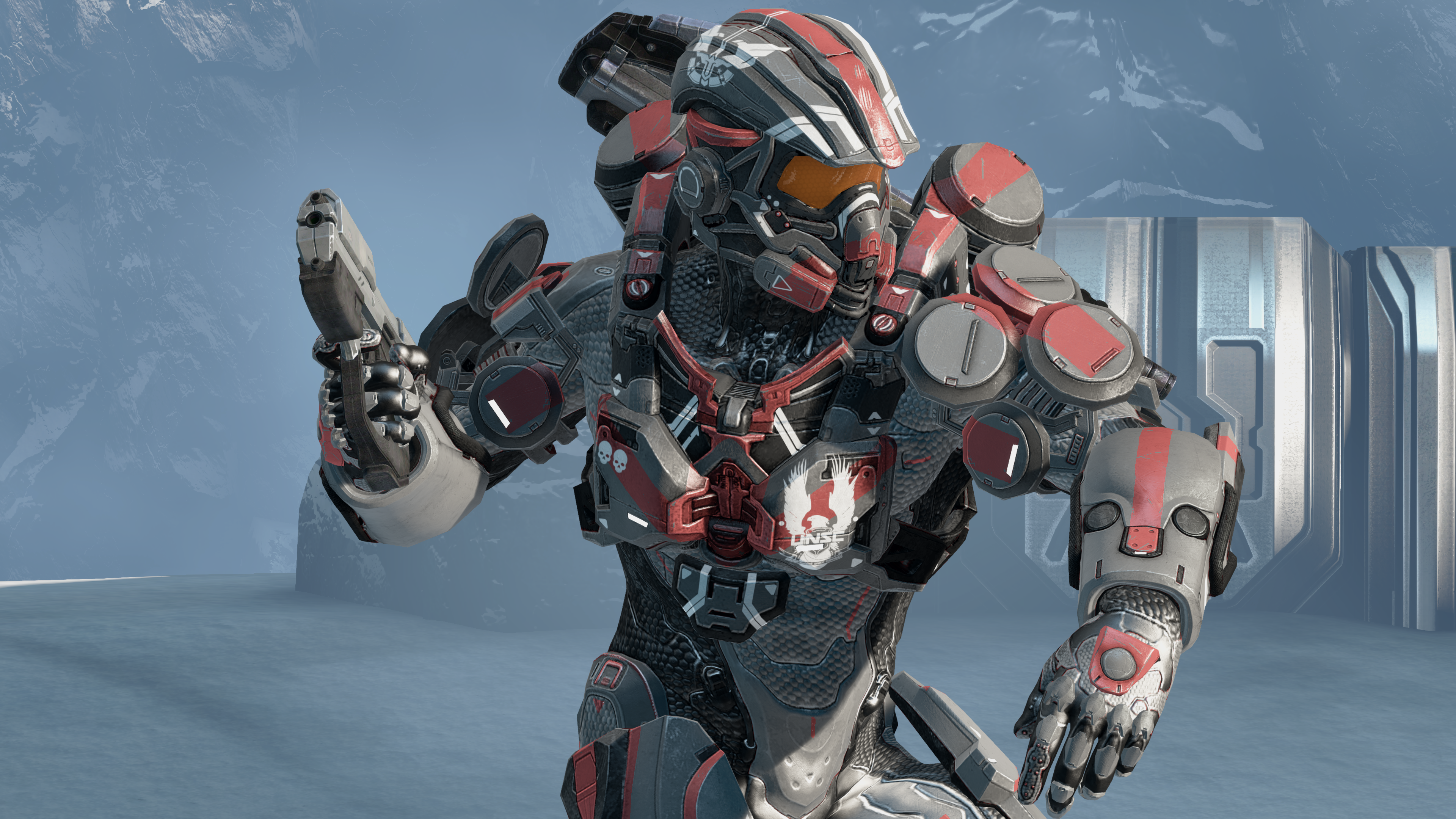 An AVIATOR-clad Spartan-IV with an M6H magnum at Fortress in Requiem.