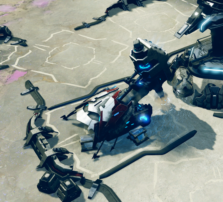 A screenshot of a Banished outpost building with a Harvester attached in Halo Wars 2.