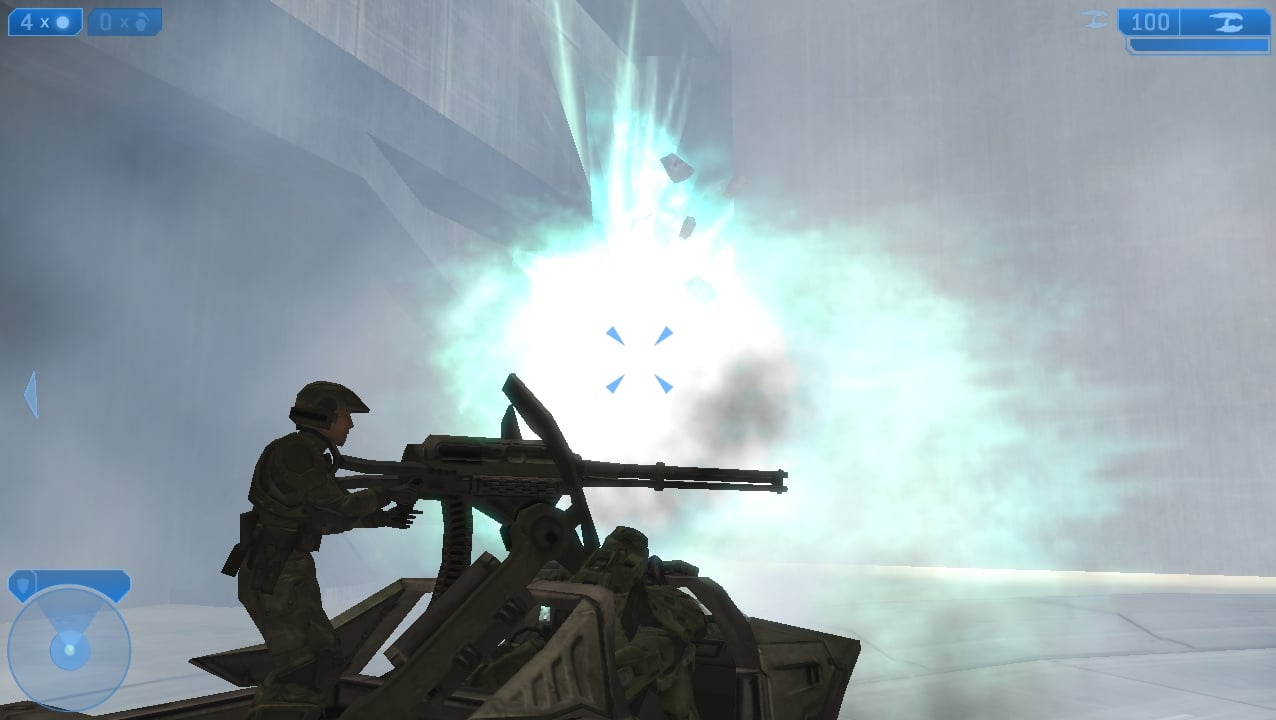 The result of firing the Scarab Gun when in the passenger seat of the Warthog.