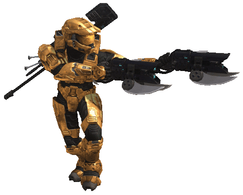 A Mark VI-clad Spartan dual wielding Paegaas Workshop Spikers in Halo 3 multiplayer.