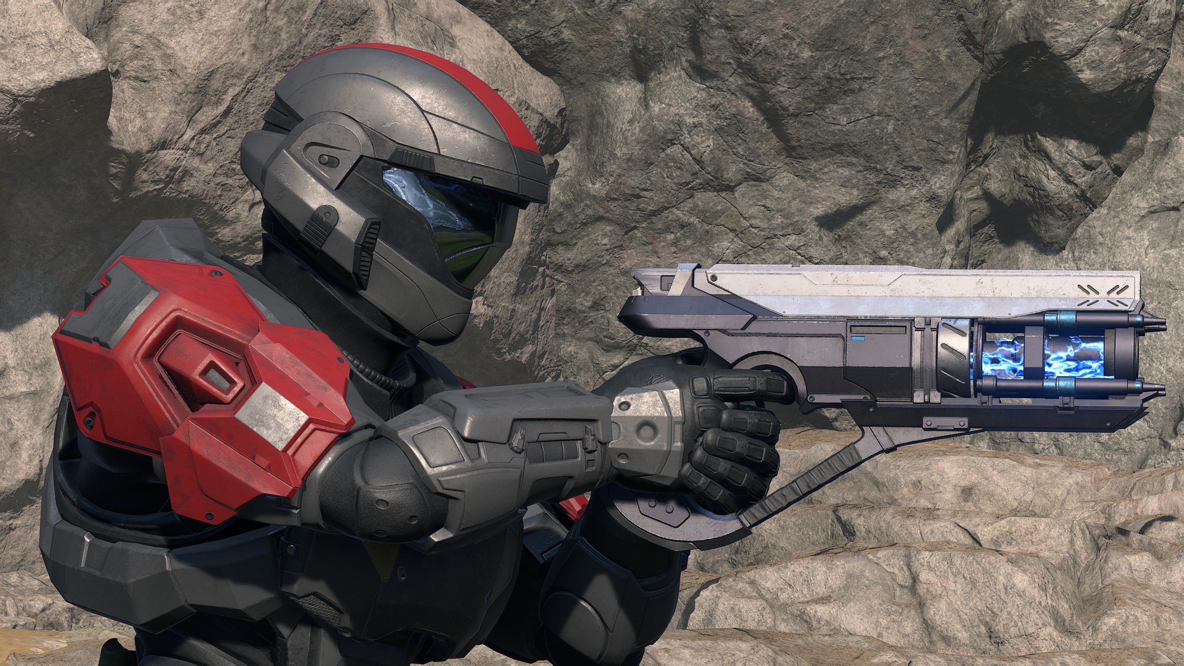 A ODST-clad Spartan with the Calcine Disruptor in Halo Infinite.