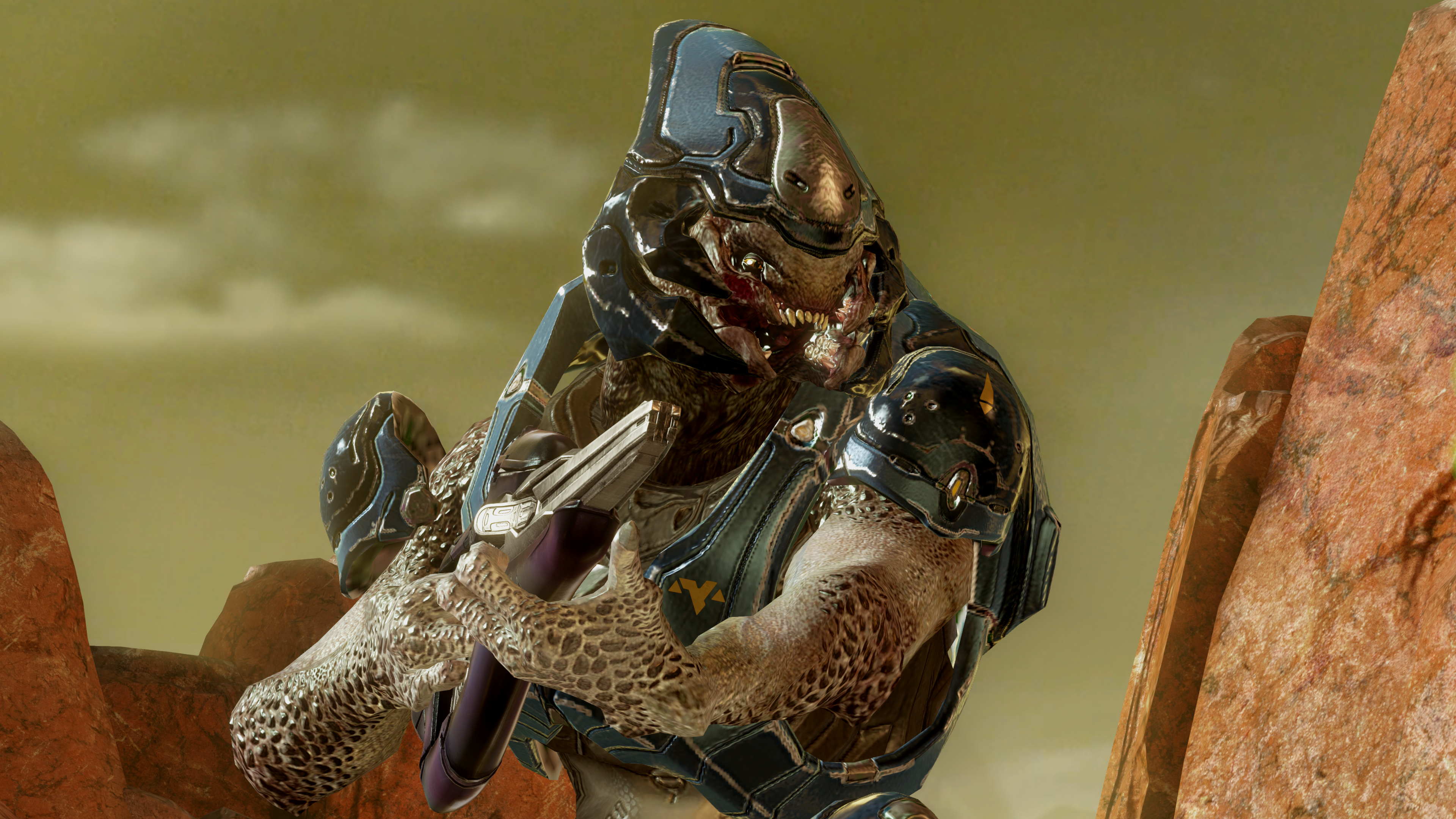 A Sangheili Storm with a Mosa-pattern carbine during the Battle of Requiem. From Halo 4 campaign level Reclaimer.