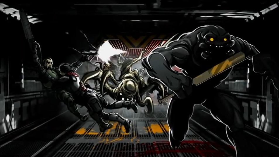 A screenshot of Ngoc Benti pushing Clarence into a Flood horde as Henry runs away.