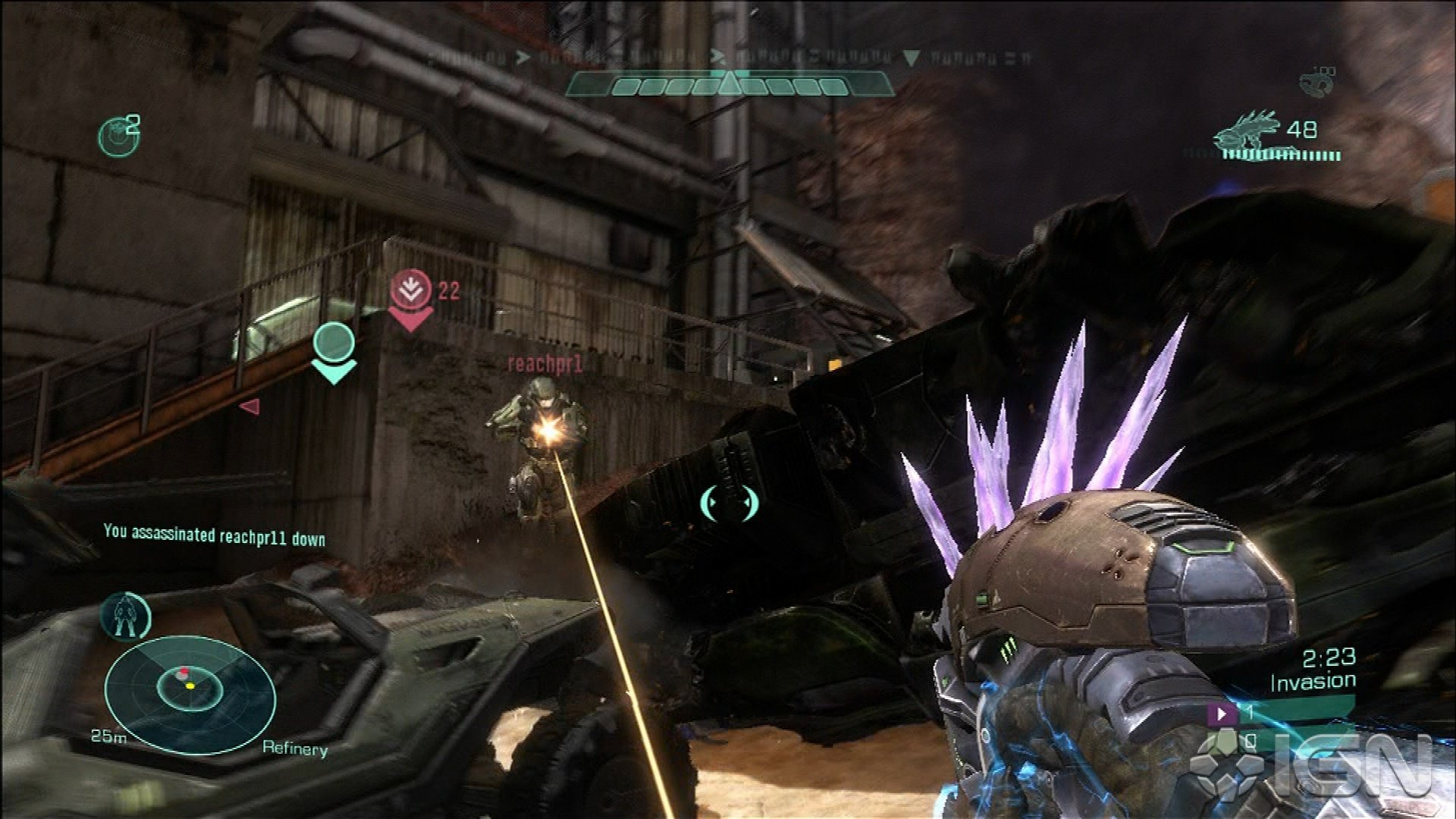 A first-person view of the needler during a multiplayer match the final build.