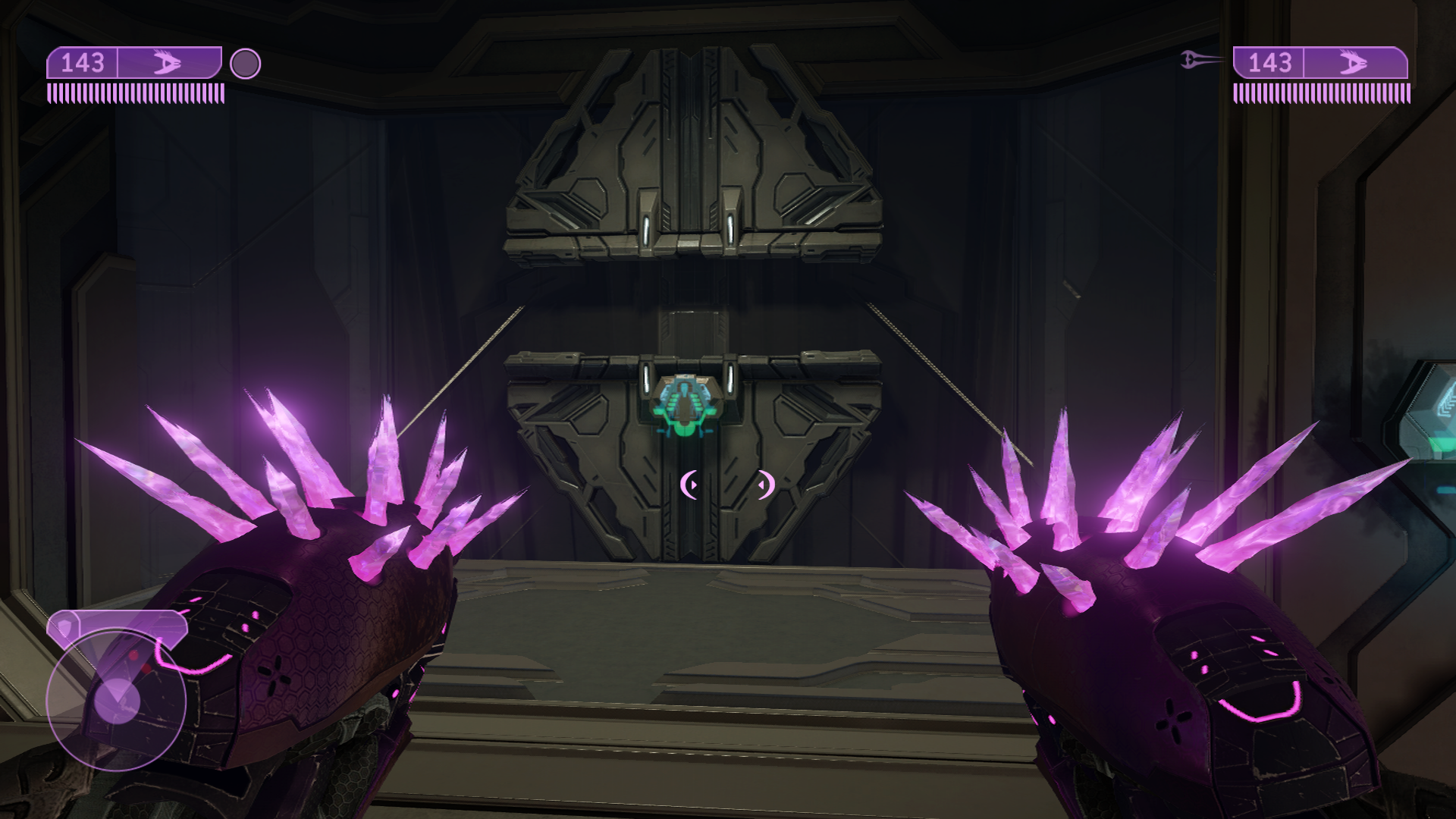 A first-person view while dual wielding in campaign.
