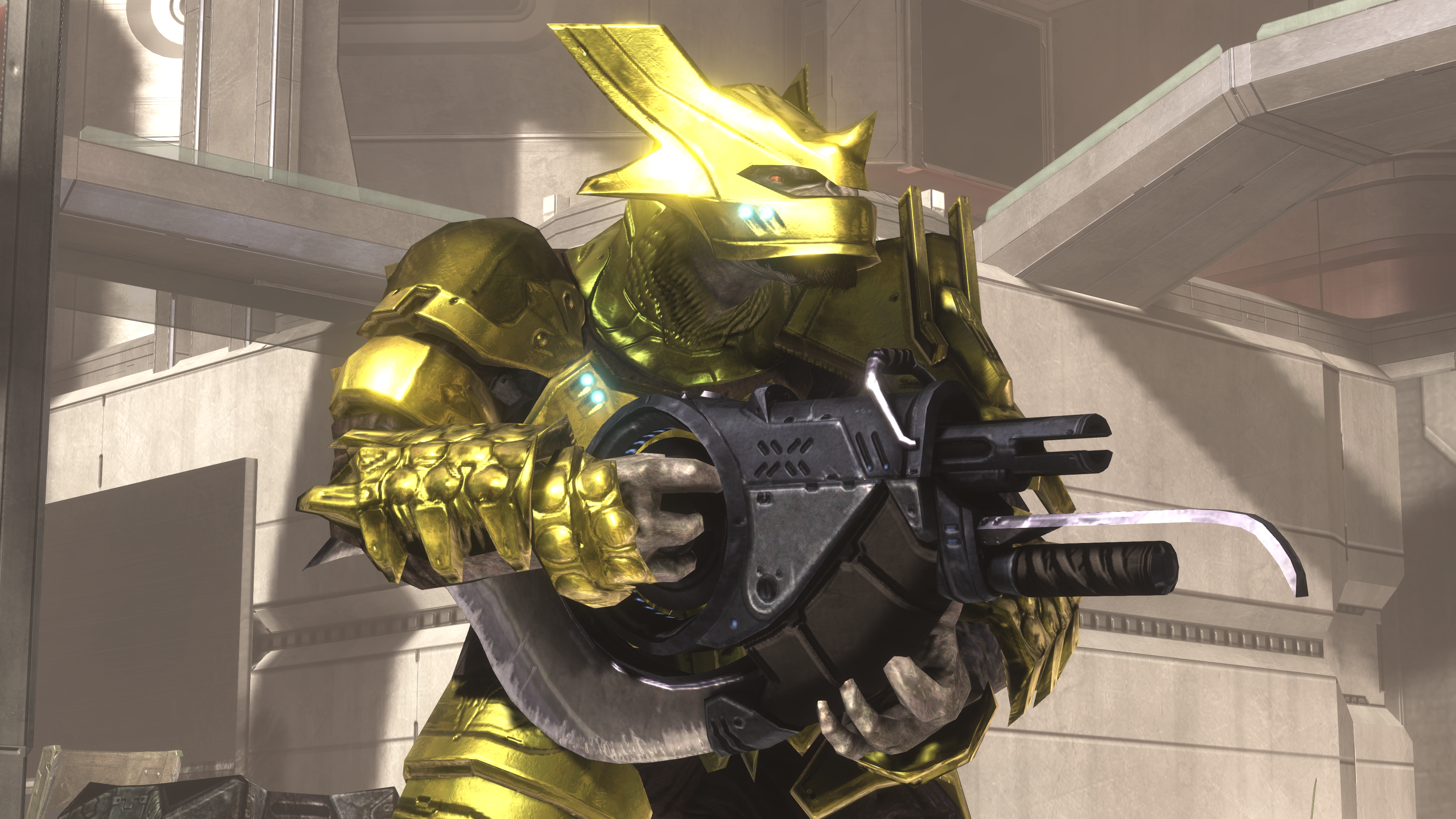 A Jiralhanae Captain with a Jovokada Workshop brute shot during the Battle of New Mombasa. From Halo 3: ODST campaign level Kizingo Boulevard.