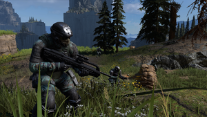 Fortune Squad's marines in combat. From Halo Infinite campaign.