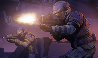 Two UNSC Servicemen wielding MA37s in one of Halo: Spartan Assault's mission briefings.