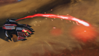 The arc of a plasma blast from an Eklon'Dal Workshop Wraith's heavy plasma mortar in Halo Wars 2.