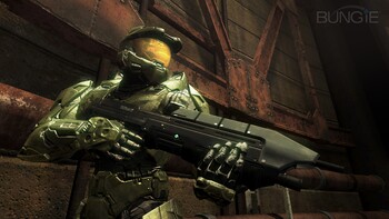 John-117 with the MA5C assault rifle in an early version of the Halo 3 campaign level Crow's Nest.