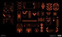 Concept art of various symbols and graphics used in Banished holographic displays in Halo Infinite.