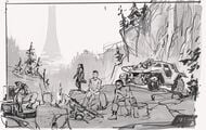 An early sketch of the Marine camp illustration.