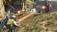 Mythic Knight Commanders attack a Cyclops-clad Spartan-IV.