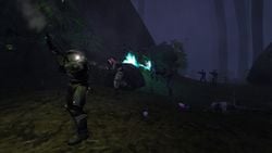 The Marines of second squad and John-117 desperately attempt to escape the Flood-infested swamps of Installation 04.