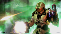 A Spartan firing two weapons in Escalation Slayer.
