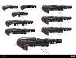 Concept art of the Banished dreadnought's development for Halo Infinite.