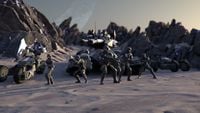 A Grizzly with Marines and M121 Jackrabbits in Halo Wars 2.