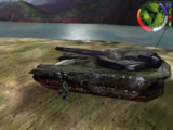 A player standing next to the stealth tank.[3]