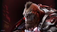 A closeup render of a Berserker's face without a mask.