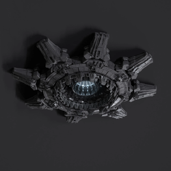 A render of Enduring Conviction's excavation beam developed by Blur Studio for Halo Wars 2's cutscenes.