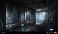 Finalized concept art of a corridor on the map.