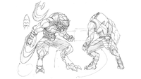 Concept art for a Sangheili soldier in The Duel, wielding a weapon that appears similar to a Curveblade.