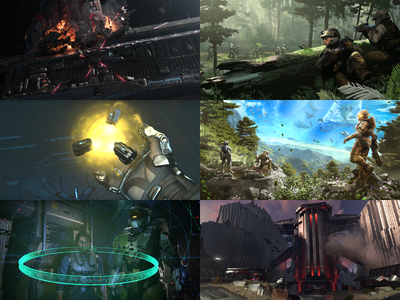 A multimedia collage of the Battle for Zeta Halo. Images used starting from top left going clockwise: File:HINF- Infinity rammed.png, File:HINF MarineAmbushConcept.jpg, File:HTRP CoverArt.png, File:HINF HouseOfReckoning.jpg, File:HINF RingHologram.png, and File:HINF post credits mysterious device.png.