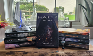 An image of Halo: Epitaph with other Forerunner-themed Halo novels.