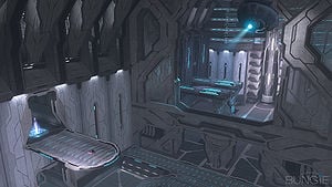 A view of Halo 3 multiplayer map Cold Storage.
