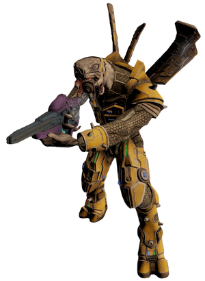 A render of a Heretic Sangheili Major in Halo 2: Anniversary.