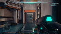 First-person view of the Storm Rifle on Riptide in Halo 5: Guardians.