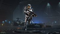 A Spartan-IV wearing GEN3 Mark VII while employing the Watchdog armor coating in Halo Infinite.