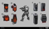 Concept art of various props used in the mission.