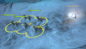 Hellbringers attacking a Covenant squad with flashbangs in Halo Wars.