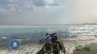 The HUD of the M68B on Stonetown in Halo 2: Anniversary multiplayer.