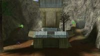 The Blue base. The teleporters that allow access to the bridges spanning the center of the map can be seen.