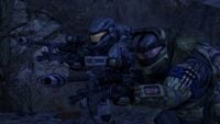 A player utilizing a basic, un-customized Spartan for Reach's campaign mission, "Nightfall".