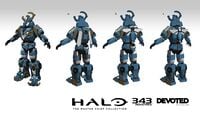 More concept art of the armor, showing several variations of back accessories.