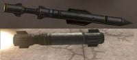 A missile pod's ASGM-4 missile (top) compared with an M41 SPNKr's M19 missile (lower).