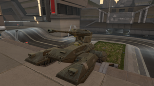 A 957-A3 variant M808B Scorpion deployed in the New Mombasa industrial zone during the Battle of Mombasa. From Halo 2: Anniversary campaign level Metropolis.
